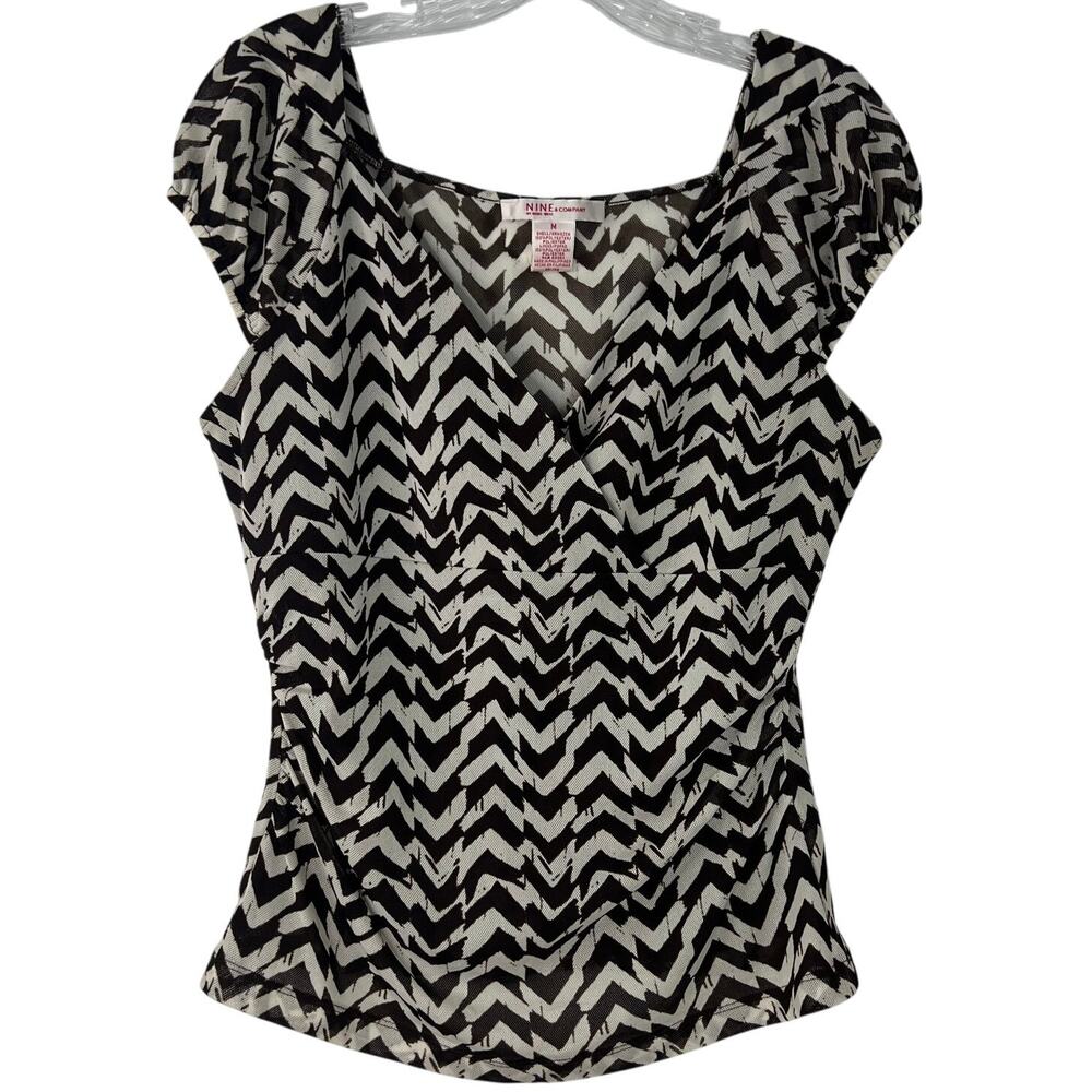 Nine & Company Womens Vintage Babydoll Top Brown Pattern Print Y2K Casual Size M